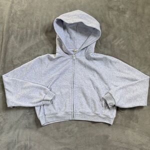 Skims cropped heather grey cotton zip up, size XL